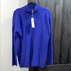 Eileen Fisher Deep Blue Ribbed Knit Turtleneck Sweater Top. 100% Cotton